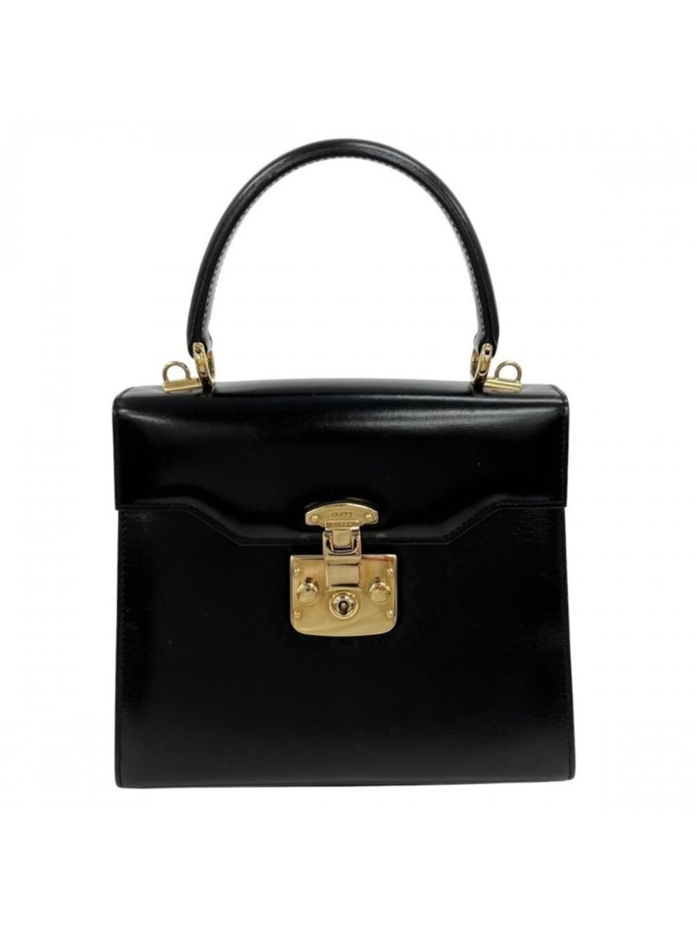 Gucci Handbag Lock Top Handle Box Calf Black Gold